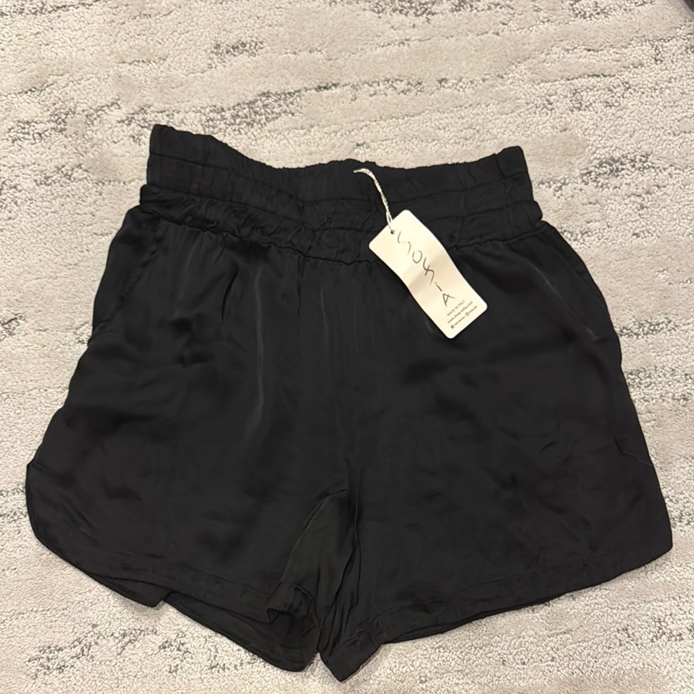 Women's Black Satin Shorts